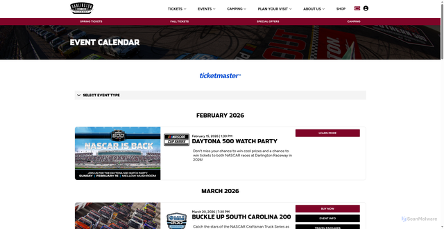 Security scan screenshot of https://www.darlingtonraceway.com/event-calendar/
