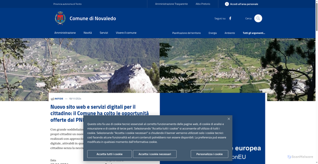 Security scan screenshot of https://www.comune.novaledo.tn.it