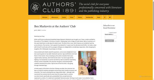 Security scan screenshot of https://www.authorsclub.co.uk/ben-markovits-at-the-authors-club/