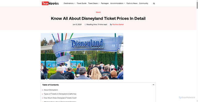 Security scan screenshot of https://www.triphippies.com/disneyland-tickets-price/