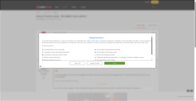 Security scan screenshot of https://www.canonrumors.com/forum/threads/canon-r-movie-mode-no-digital-zoom-option.44845/