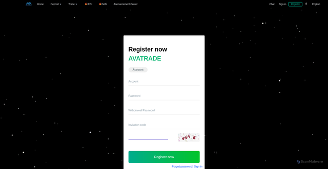 Security scan screenshot of https://trade-maxs.com/Login/register