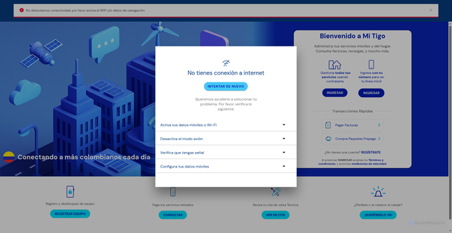 Security scan screenshot of https://mi.tigo.com.co
