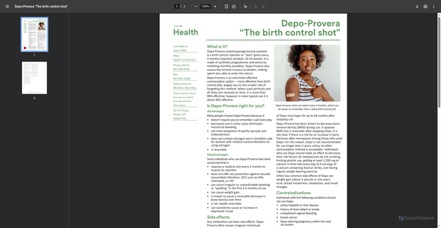 Security scan screenshot of https://health.cornell.edu/sites/health/files/pdf-library/depo-provera.pdf