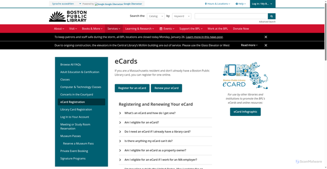 Security scan screenshot of https://www.bpl.org/ecard/