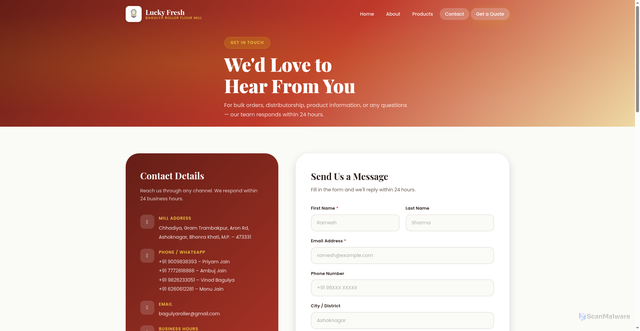 Security scan screenshot of https://luckyfreshatta.com/luckyfresh/contact.html
