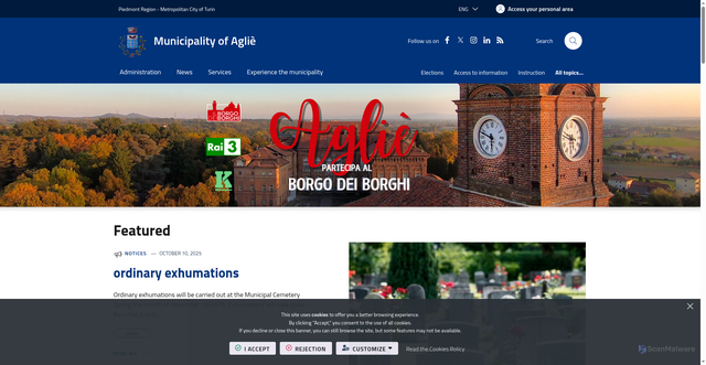 Security scan screenshot of https://www.comune.aglie.to.it/it-it/home