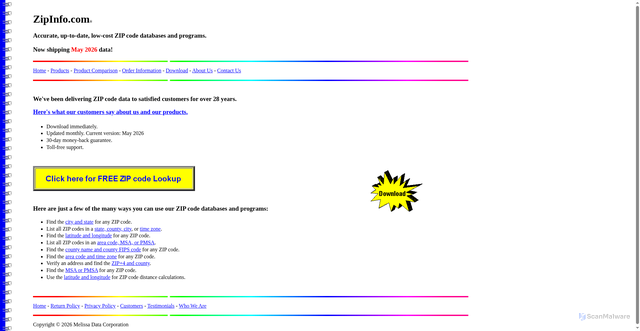 Security scan screenshot of https://www.zipinfo.com