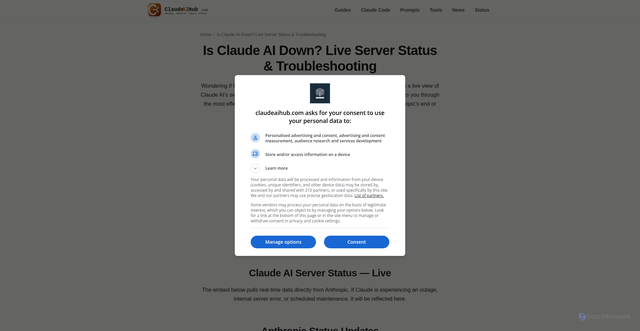 Security scan screenshot of https://claudeaihub.com/claude-ai-service-status/