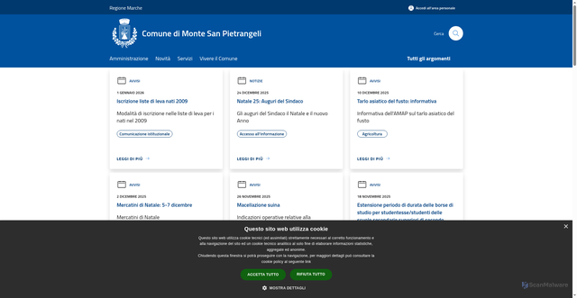 Security scan screenshot of https://www.comune.montesanpietrangeli.fm.it/it