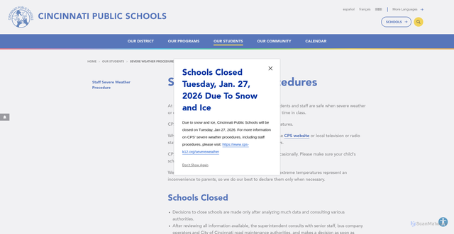 Security scan screenshot of https://www.cps-k12.org/our-students/severe-weather-procedures