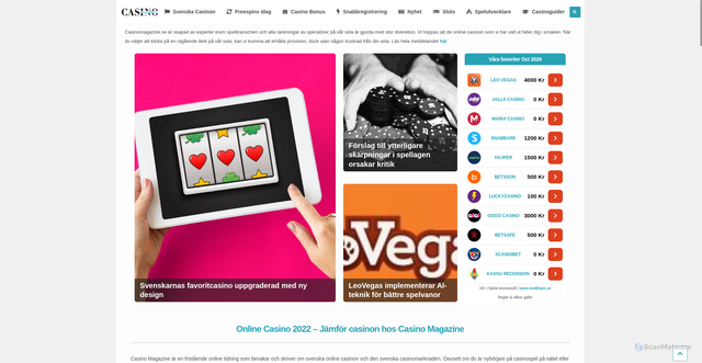 Security scan screenshot of https://casinomagazine.se