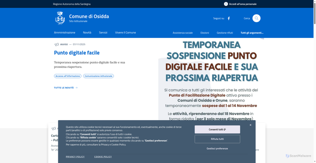 Security scan screenshot of https://www.comune.osidda.nu.it/