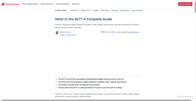 Security scan screenshot of https://www.bestcolleges.com/test-prep/act/what-is-act/
