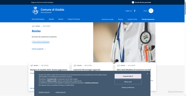 Security scan screenshot of https://www.comune.osidda.nu.it/
