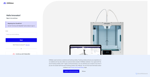 Security scan screenshot of account.ultimaker.com