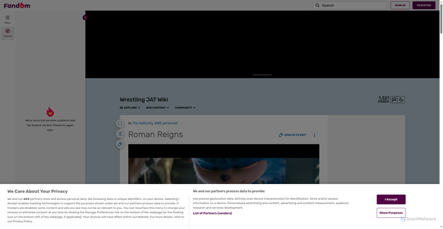 Security scan screenshot of https://wrestling-jat.fandom.com/wiki/Roman_Reigns