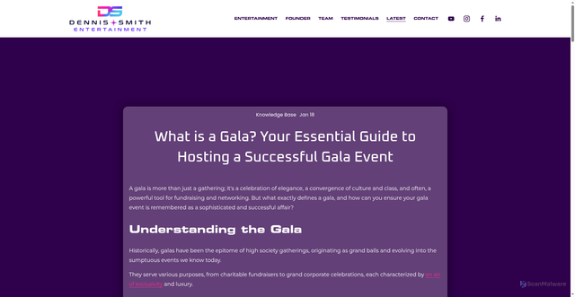 Security scan screenshot of https://www.dennissmithentertainment.com/blog-updates/what-is-a-gala-your-guide-to-hosting-a-successful-gala-event