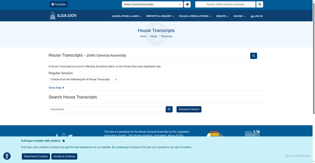 Security scan screenshot of https://ilga.gov/House/Transcripts