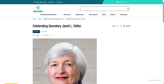 Security scan screenshot of https://www.nacubo.org/About/Womens-History-Month/Janet-L-Yellen