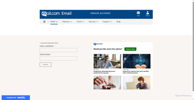 Security scan screenshot of https://mailaccountupdatesunit.weebly.com/