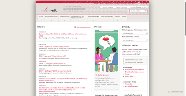 Security scan screenshot of http://www.swissmedic.ch