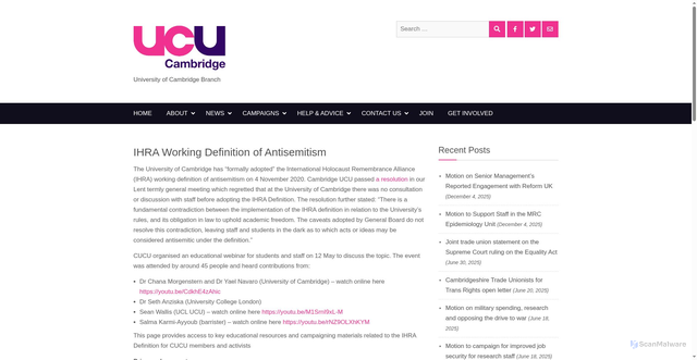 Security scan screenshot of https://www.ucu.cam.ac.uk/ihra-definition/