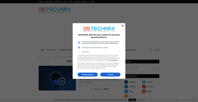 Security scan screenshot of https://ostechnix.com/tag/cve-2026-31431/