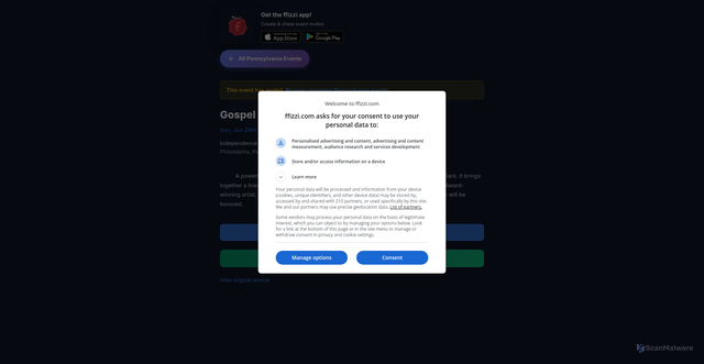 Security scan screenshot of https://ffizzi.com/events/pennsylvania/gospel-on-independence