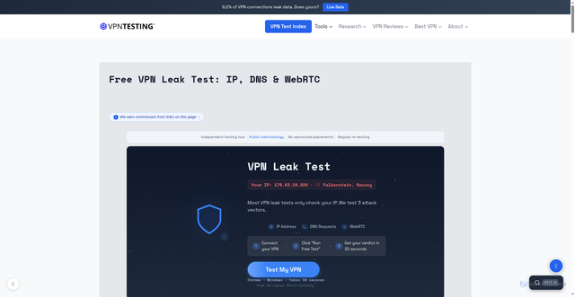 Security scan screenshot of https://vpntesting.com/