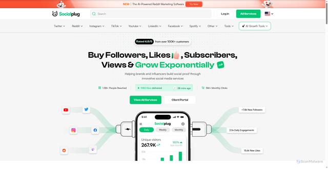 Security scan screenshot of https://www.socialplug.io