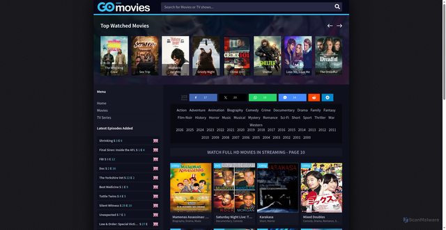 Security scan screenshot of https://moviesdl.net/page/10/