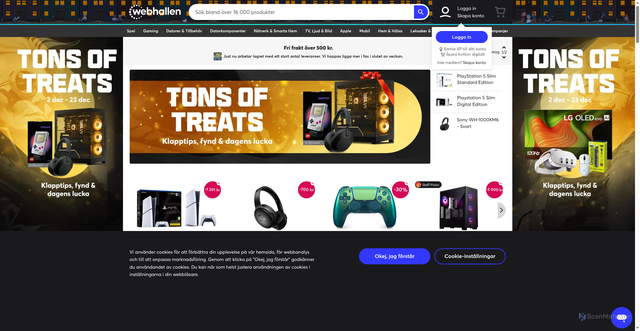 Security scan screenshot of https://www.webhallen.com/