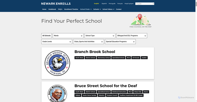 Security scan screenshot of https://newarkenrolls.org/school-finder/
