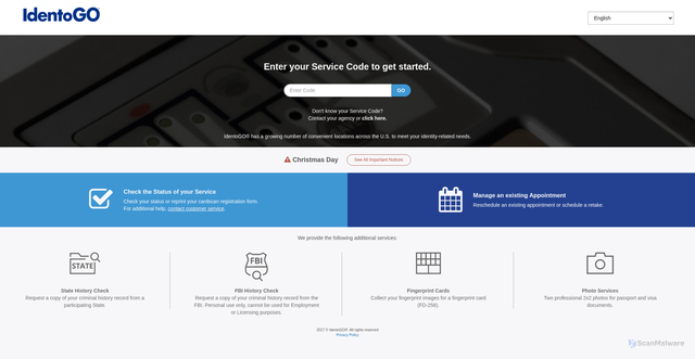 Security scan screenshot of https://uenroll.identogo.com/