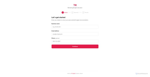 Security scan screenshot of http://tilt-marketing-calculator.pages.dev/