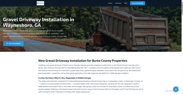 Security scan screenshot of https://waynesborogravel.com/gravel-driveway-installation.html