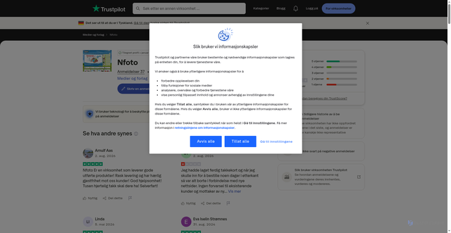Security scan screenshot of https://no.trustpilot.com/review/nfoto.no?utm_source=nfoto.no&utm_campaign=57b611e7e2-EMAIL_CAMPAIGN_2026_09_13_03_30&utm_medium=email&utm_term=0_-57b611e7e2-4832893&mc_cid=57b611e7e2&mc_eid=UNIQID