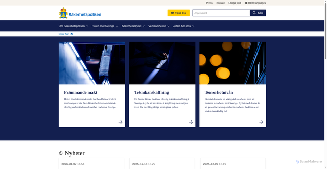 Security scan screenshot of https://www.sakerhetspolisen.se