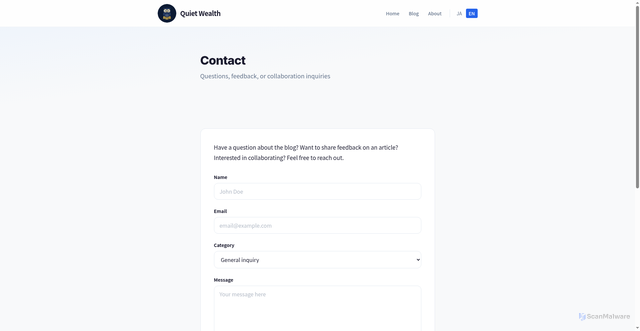 Security scan screenshot of https://quietwealthlife.com/en/contact/