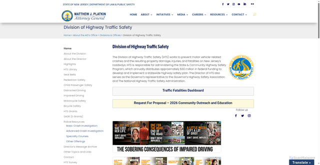Security scan screenshot of https://www.njoag.gov/about/divisions-and-offices/division-of-highway-traffic-safety-home/