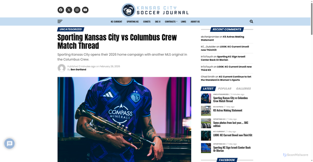 Security scan screenshot of https://kcsoccerjournal.com/02/28/2026/sporting-kansas-city-vs-columbus-crew-match-thread/