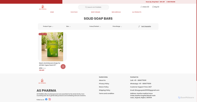 Security scan screenshot of https://aspharma.online/SOLID-SOAP-BARS/collection/mp_hG3P4