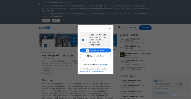 Security scan screenshot of https://www.linkedin.com/company/rbi-group-of-companies