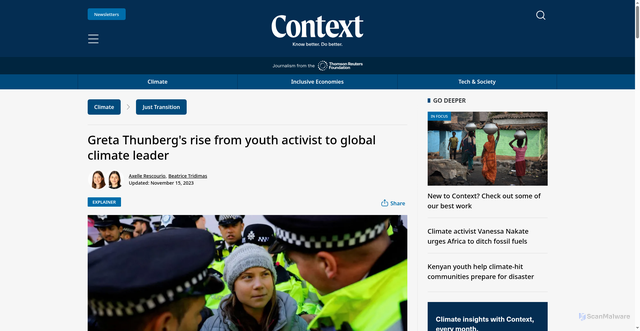 Security scan screenshot of https://www.context.news/just-transition/greta-thunbergs-rise-from-teen-activist-to-global-climate-leader