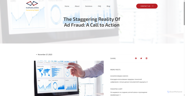 Security scan screenshot of https://truthsetsonline.com/the-staggering-reality-of-ad-fraud-a-call-to-action/