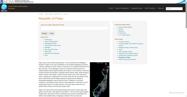 Security scan screenshot of https://www.coris.noaa.gov/portals/palau.html