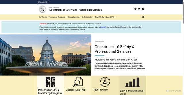Security scan screenshot of https://dsps.wi.gov/pages/Home.aspx