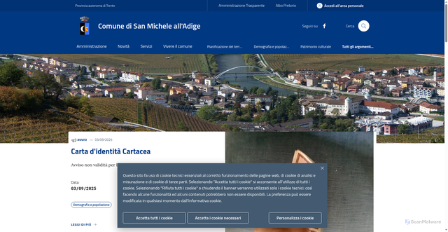 Security scan screenshot of https://www.comune.sanmichelealladige.tn.it/