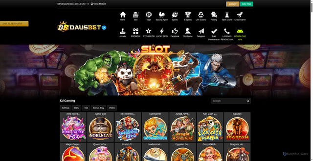 Security scan screenshot of https://dausbetkuberani.click/desktop/game/slot/kagaming